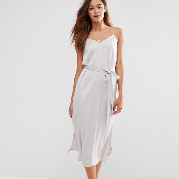 silver slip dress midi